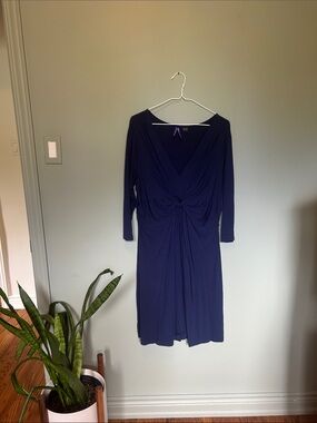 Seraphine Navy Twist-Front Long Sleeve Maternity Dress
